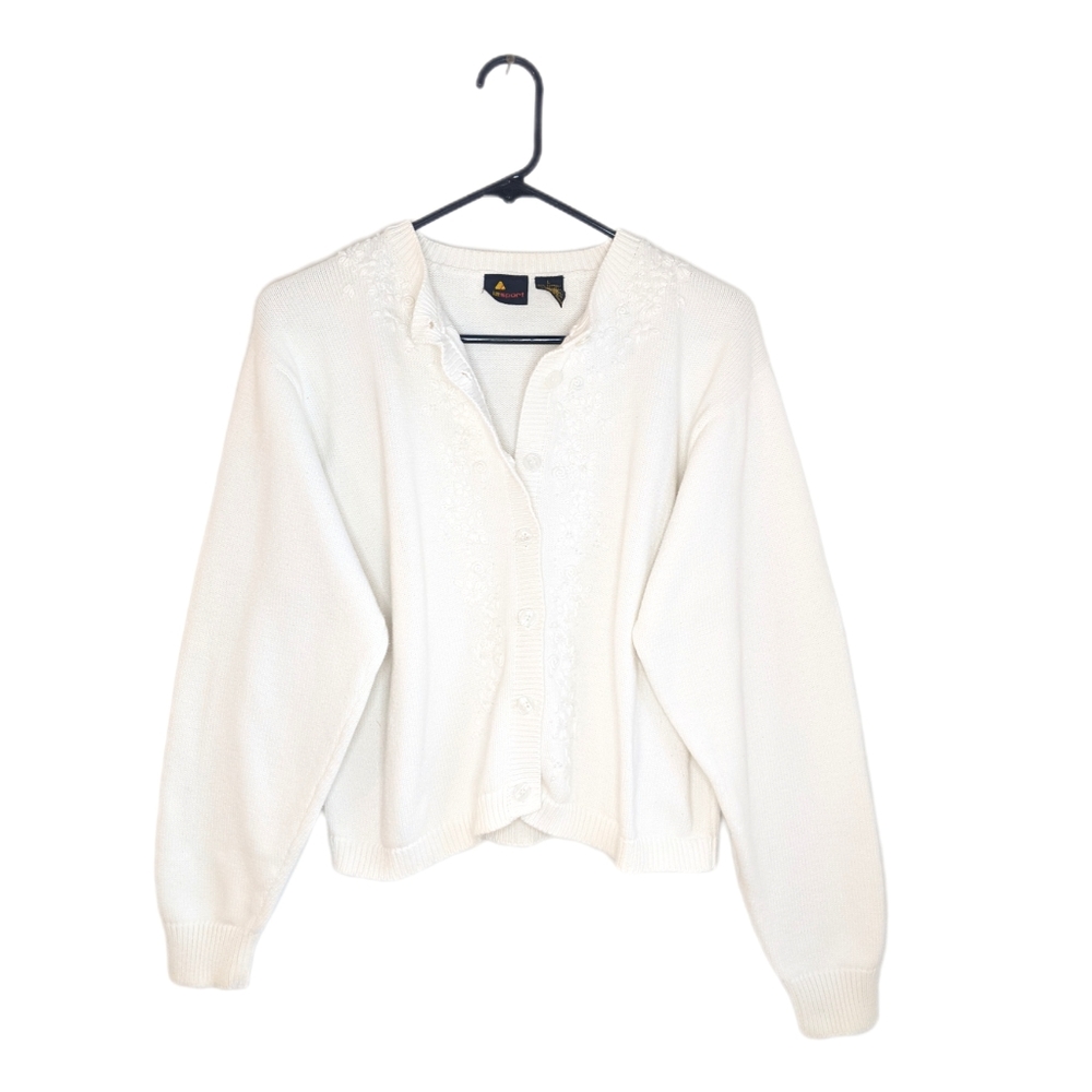 Vintage 90s  Coquette Girl Embroidered Cropped Cardigan